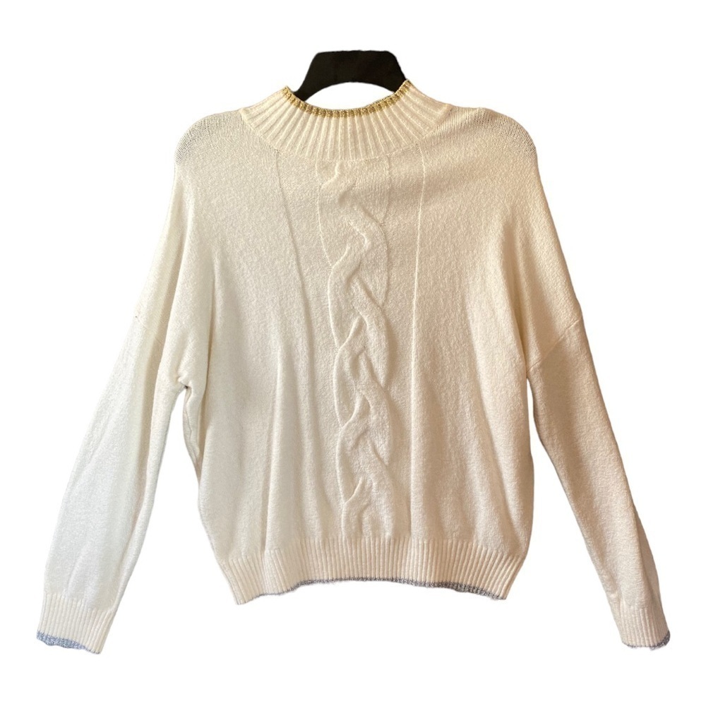 Popsugar Large medium Cream Silver Gold High Neck Soft Long Sleeve Sweater EUC
